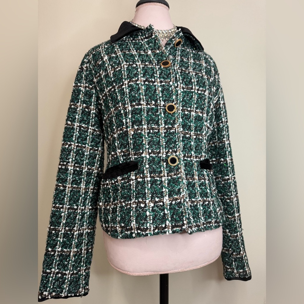 Allegra K NWT Women's Green Plaid Jacket with sequins in size medium